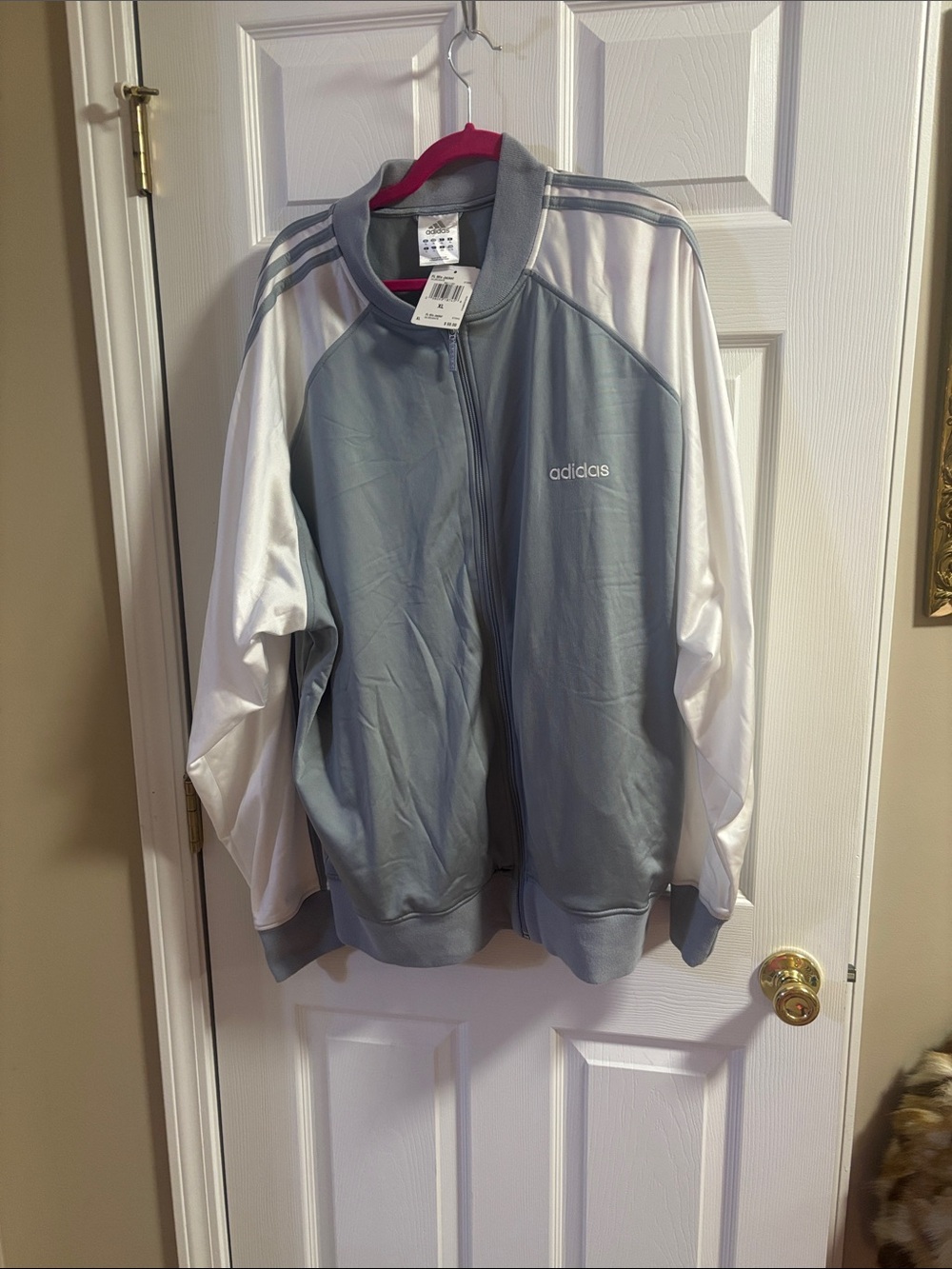 adidas Light Gray and White Lightweight Track Jacket